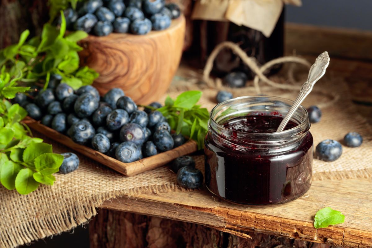 Blueberry,Jam,With,Fresh,Berries,On,An,Old,Wooden,Table.